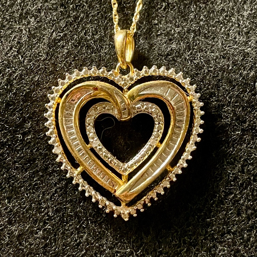 KRN Gold Vermeil Over SS Openwork Heart Diamond Pendant Necklace